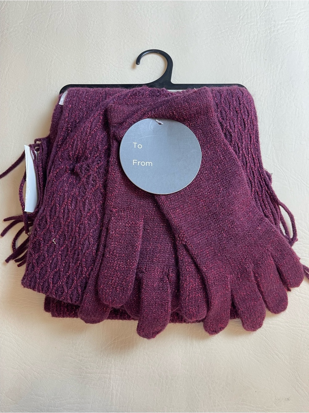 Kirklands Plum Knit Glove and Scarf Set